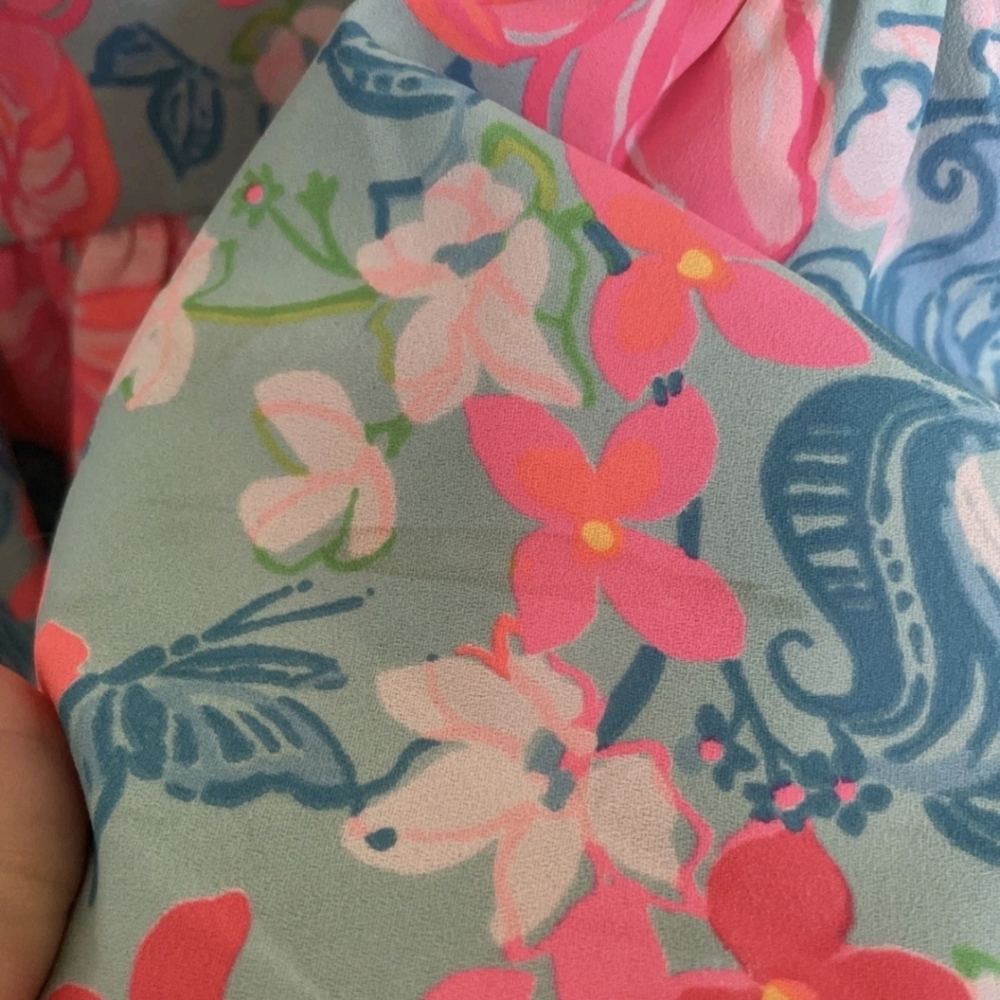 Lilly Pulitzer Size 8 Maryanne Surf Blue Luscious Lions Dress Floral Ruffles - Picture 10 of 12